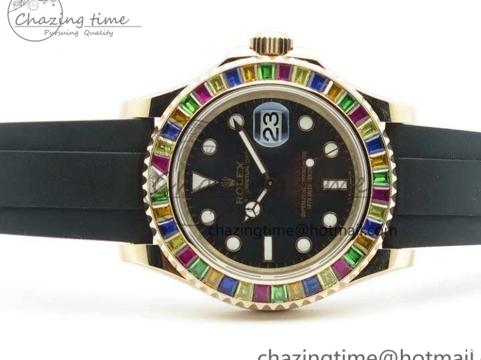 0209 GoodFit Yacht-Master 40mm 116695SATS BP Maker Best Edition Crystal Bezel On Black Rubber Strap Swiss ETA 3555